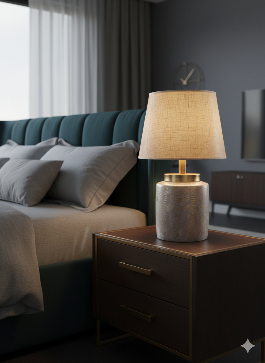  Grande lampe en céramique gris doré